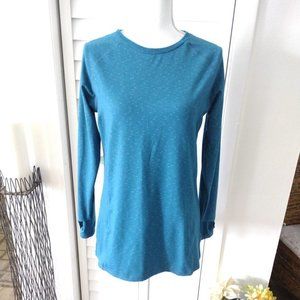 Earth Yoga organic womens blue‎ athletic top thumbholes scoopneck L